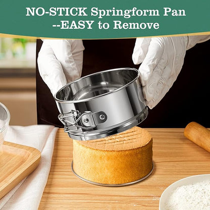 4" Springform Cake Pan, 4 Pcs Stainless Steel Springform Pans with 50 Pcs Paper Liners, Leakproof & Nonstick Cheesecake Pan with Removable Bottom, Small Cake Pan for Mini Pizzas Quiches