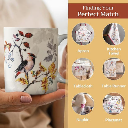 Maison d' Hermine Coffee Mug with Handles Fine Bone China Mugs Pack of One Tea Cups for Hot Beverages Cappuccino Latte Home Restaurant Office Perfect for Gift (Equinoxe - Beige Sparrows, 12 Ounce)