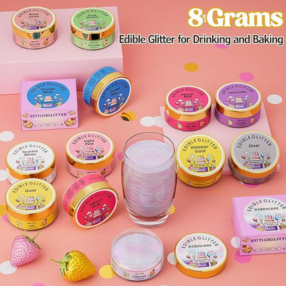 Nomeca Edible Glitter for Drinks Cakes, 8 grams Food Grade Luster Dust Sprinkles Glitter for Cake Decorations, DIY Cocktails, Beverages & Cake Decorating, Dessert Cake Topper (7-Shimmer Gold)