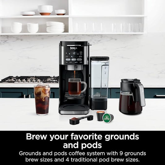 Ninja | Drip Coffee Maker | DualBrew Pro Hot & Iced Coffee Machine | Use with K-Cup Coffee Pods | 3 Brew Styles (Classic, Rich, & Iced) | 60oz Removable Reservoir & Dishwasher Safe | Black | CFP101