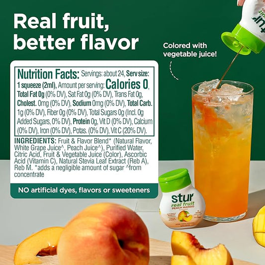 Stur Liquid Water Enhancer | Peach Mango | Sweetened with Stevia | High in Vitamin C & Antioxidants | Sugar Free | Zero Calories | Keto | Vegan | 5 Bottles, Makes 120 Drinks
