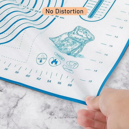 Silicone Baking Mat with Measurements, Pastry Mat for Rolling Dough, Fondant Mat Sheet for Pizza and Cookies, Pie Crust, Oven Liner, Counter Mat, 24''(W)32''(L) Blue