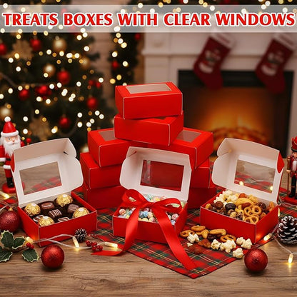Zonon 30 Pcs Soap Boxes for Homemade Packaging, Mini Kraft Treat Boxes with Window for Bakery Candy Soap Making Gift Packaging (3.7 x 2.6 x 1.37 Inch,Red)