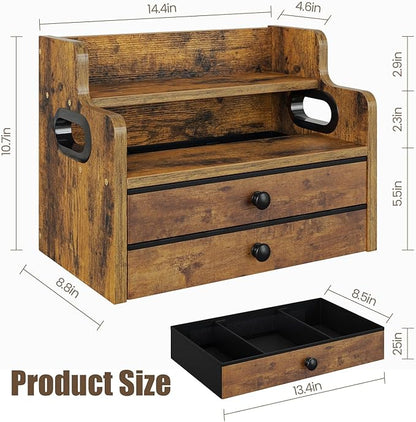 Wood Coffee Syrup Rack Organizer, 4 Tier Coffee Station Organizer with Drawers, Liquor Bottle Display Shelf for Coffee Bar Countertop