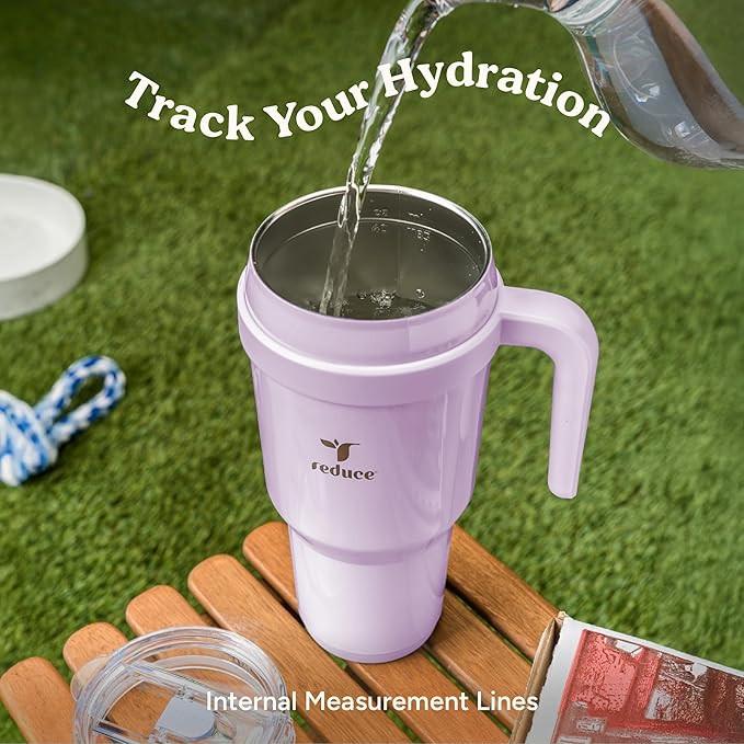 REDUCE 40 oz Stainless Steel Tumbler with Handle - Dual-Wall Vacuum Insulated Travel Mug, Sweat-Proof Lid & Reusable Straw - Keeps Drinks Cold for 24 Hrs, Fits Cupholders, Dishwasher Safe - Matcha