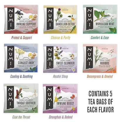 Numi Organic Tea Self-Care Sampler, Herbal Tea Gift Set, 40 Tea Bags Assortment