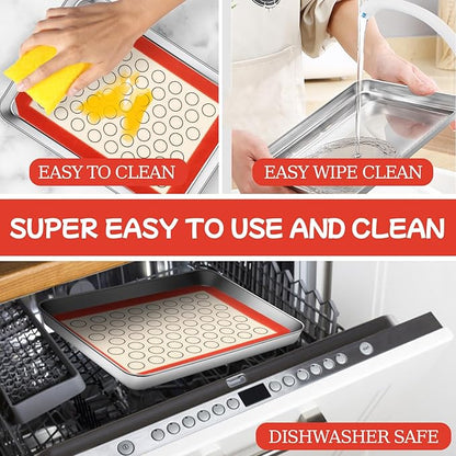 Baking Sheet with Silicone Baking Mat Set,CEKEE Stainless Steel Baking Sheet Pan Tray, Cookie Sheets for Baking, 6PCS Baking Supplies Bakeware Sets for Oven Making Cookies, Macaroons, Bread