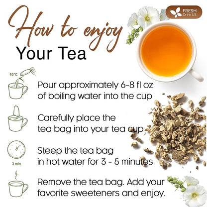 FreshDrinkUS, Premium 75 Marshmallow Root Tea Bags, 100% Natural & Pure from Marshmallow Root, Eco-Conscious Tea Bags, Herbal Tea. No Sugar, No Caffeine, No Gluten, Vegan.
