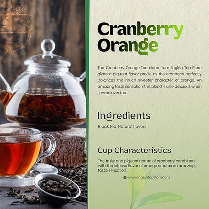 English Tea Store - Cranberry Orange Flavored Black Tea | Tart Cranberry & Sweet Citrus Blend | Natural Fruit Infused | Small Batch Crafted | 25 Teabags Pouch | No Strings or Tags