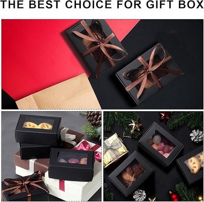 Zonon 30 Pcs Soap Boxes for Homemade Packaging, Mini Kraft Treat Boxes with Window for Bakery Candy Soap Making Gift Packaging (3.7 x 2.6 x 1.37 Inch,Black)