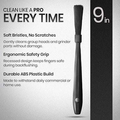 Rattleware 9” Black Espresso Machine Grinder Brush - Ideal for Home, Cafe, Restaurant or Hotel - Long Durable Handle Coffee Grinder Cleaning Brush Trusted by Baristas