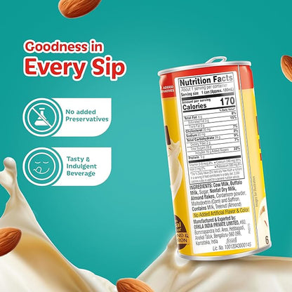 MTR Badam Drink, Ready-to-Drink - Authentic Indian Almond Milk Beverage, Real Bits of Almond & Saffron, No Added Preservatives, No Added Artificial Flavors & Colors, Gluten-Free, Refreshing Drink, Perfect for Anytime Refreshment, Pack of 6