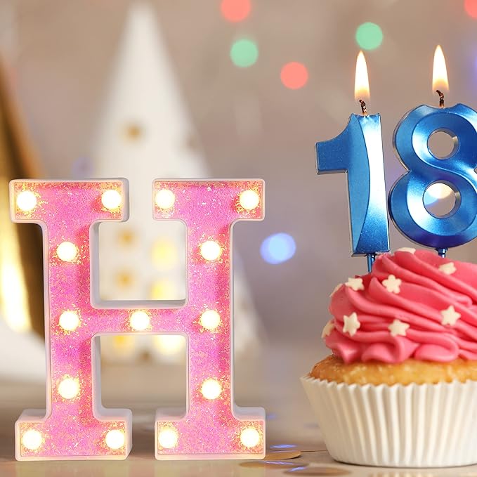 Foaky Pink Light up Letters，Pink Party Decorations,Girls Room Decor,Glitter Light Up Letters,Alphabet Letter Sign for Night Light Birthday Party Girls Gifts, Home Bar Decoration（M）