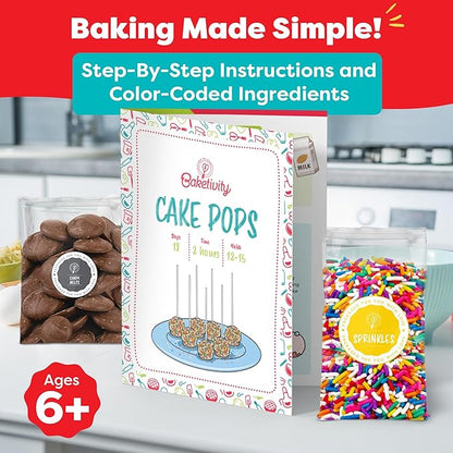 Baketivity DIY Cake Pop Baking Kit for Kids - Premeasured Ingredients, Decorating Supplies