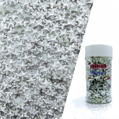 10mm Silver Stars Sprinkles Edible Stars Cake Decorating Stars Cake Decorations Cupcake Toppers Cookie Decorating Perfect for Cakes,Cupcakes,Desserts Toppings 3OZ