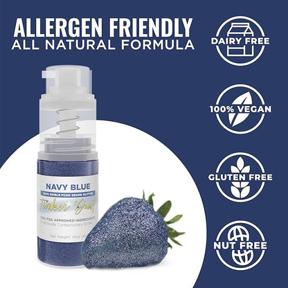Bakell - Navy Blue Tinker Dust (4g, 1x Mini Spray Pump) Edible Glitter for Food, Desserts, and Beverages!