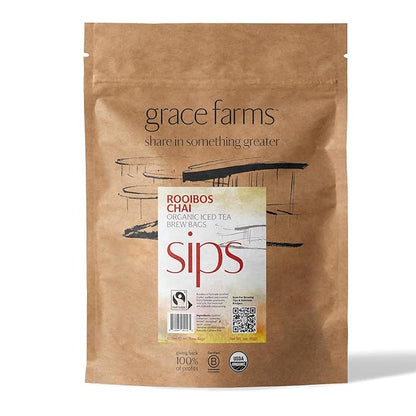 Grace Farms ROOIBOS CHAI ORGANIC ICED TEA (Twelve 1qt. Brew Bags, 3 Gallons) | Refreshing and Spiced, Naturally Sweet Sugar-Free | Easy Cold Brew