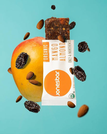 JONESBAR Organic Plant Based Protein Bars | Mango Almond | Fruit & Nut Bar, Kosher, Gluten Free, Paleo Breakfast Bars, School Snacks, Vegan Snack & Healthy Snacks for Adults and Kids (Pack of 12)
