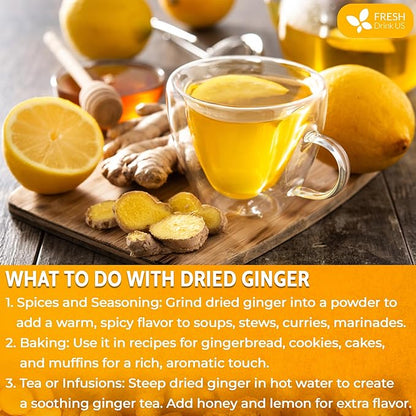 FreshDrinkUS, Premium 10oz Natural Ginger Roots, Cut and Sifted, 100% Natural & Pure from Ginger Roots, Ginger Tea, Ginger Loose Herbal Tea, No Additives, No Caffeine, Vegan