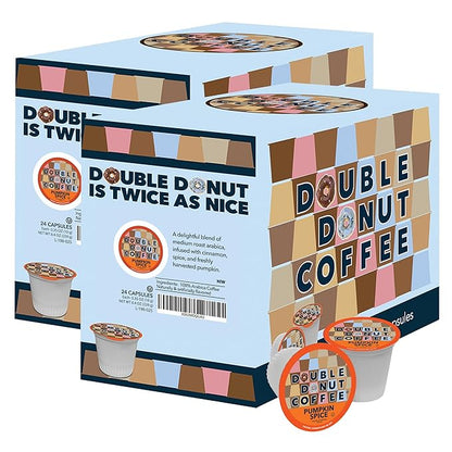 Double Donut Coffee Pumpkin Spice Coffee Pods, Single Serve for Keurig K-Cup Machines, Medium Roast, 48 Count