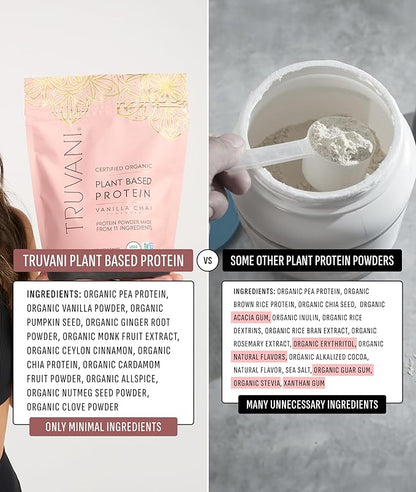 Truvani Vegan Pea Protein Powder | Vanilla Chai | 20g Organic Plant Based Protein | 1 Serving | Keto | Gluten & Dairy Free | Low Carb | No Added Sugar
