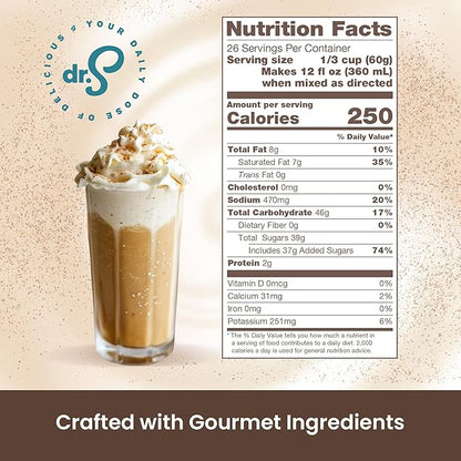 Dr. Smoothie Café Essentials Salted Caramel Latte – No Artificial Colors, Flavors, or Sweeteners – 20mg of Caffeine per Serving – Great for Hot, Iced, & Frozen Frappes (3.5 lb Bag, 26 Servings)