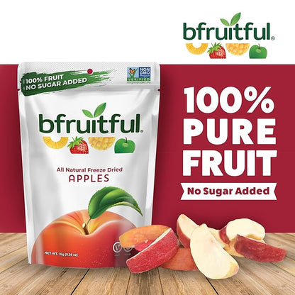bfruitful Freeze-Dried Apple, Freeze Dried Fresh Fruit Bites, Gluten Free, Vegan, Dairy Free, Kosher, No Sugar Added, Non GMO, Healthy Snacks for Kids or Adults, 0.56 oz Single-Serve Snack Packets, 12 Pack