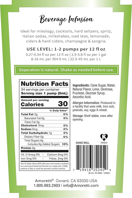 Amoretti - Mojito Libre Beverage Infusion, 94 Servings Per Bottle (750 ml) - Drink Mix & Water Enhancer with Pump for Flavoring Cocktails, Waters, Teas, and other Beverages, Preservative Free