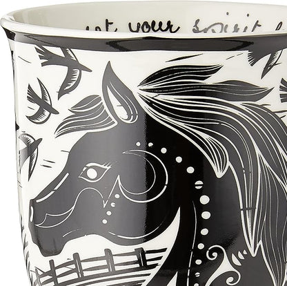 Karma Gifts 16 oz Black and White Boho Mug Horse - Cute Coffee and Tea Mug - Ceramic Coffee Mugs for Women and Men