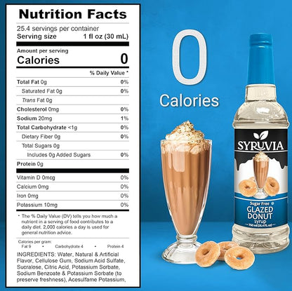 Syruvia Sugar Free Coffee Syrup, Glazed Donut Flavored Syrup for Drinks, Lattes, and Desserts – 25.4 fl oz