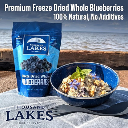 Thousand Lakes Freeze Dried Fruit - Blueberries 1.2 ounces | No Sugar Added | 100% Whole Blueberries