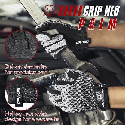 HANDLANDY Mens Work Gloves Touch screen, Utility Mechanic Gloves, Flexible Breathable Fit- Padded Knuckles & Palm
