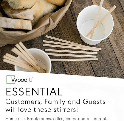 Wooden Coffee Stirrers - 5.5" 1000 pcs of Wooden Sticks - Square - End Coffee Mixer Stick