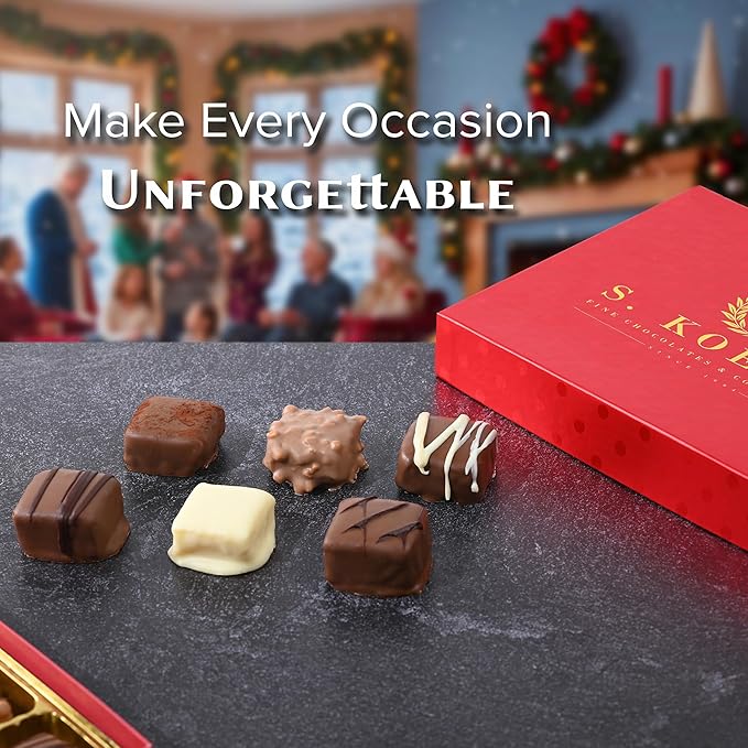 Luxury Milk Chocolate Truffles Gift Box – 18 Piece Assorted Belgian-Style Holiday Chocolates – Gourmet Candy for Christmas Gifts, Stocking Stuffers, Birthdays, Anniversaries & Dessert Platters