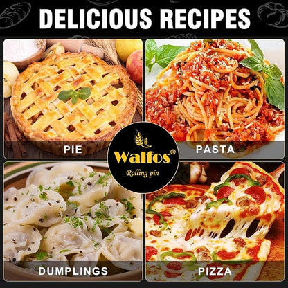 Walfos Mini Rolling Pin Set - Small Natural Wooden Rolling Pins (8inch) With Non-stick Silicone Fiber Baking Mat, Baking Dough Roller for Pizza, Pie, Pasta, Bread, Pastry