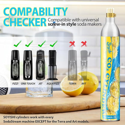 60L Threaded CO2 Cartridges Cylinder 14.5oz CO2 Canister Sparkling Water Carbonates Compatible with Soda Maker Set of 3