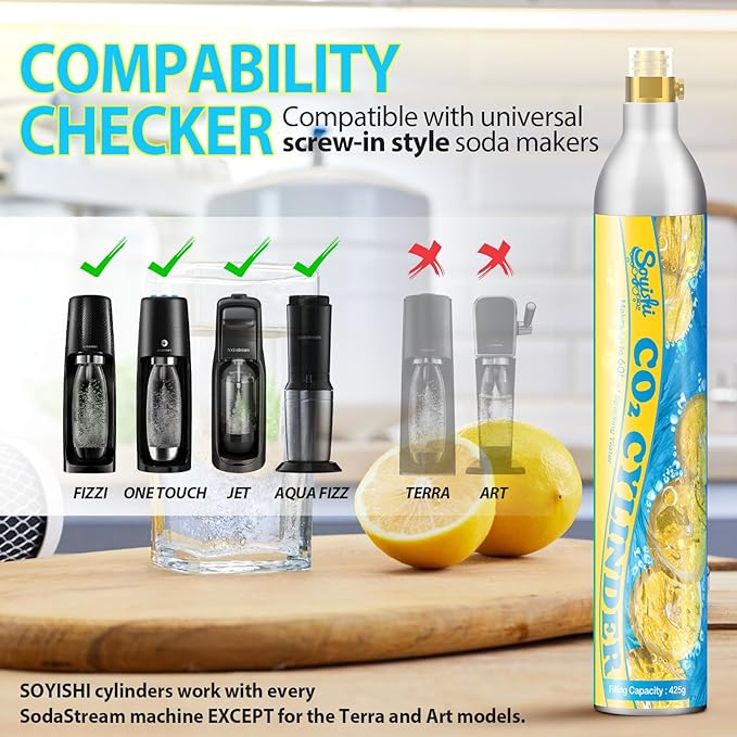 60L Co2 Cartridges Cylinder Compatible with All 'Screw-In' Soda Streaming Maker Co2 tanks 14.5oz Threaded CO2 Cartridge canister Sparkling Water Carbonates Set of 2