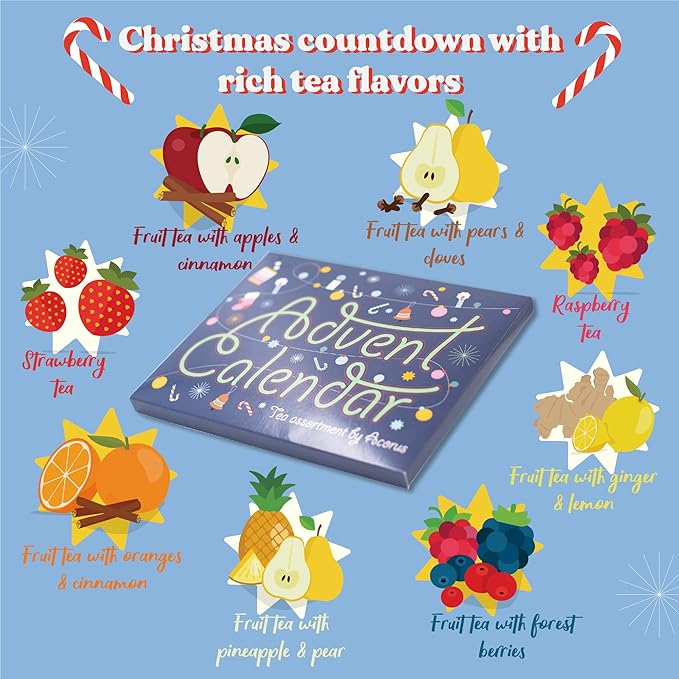 Tea Advent Calendar 2025 by Acorus – 8 Christmasy flavors – 24 tea bags For The Christmas Countdown – Gift Idea For Festive Winter Period