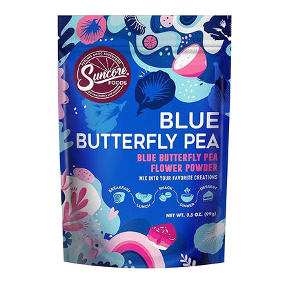 Suncore Foods Blue Butterfly Pea Powder, Blue Food Coloring Powder, Gluten-Free, Non-GMO, 3.5oz (1 Pack)