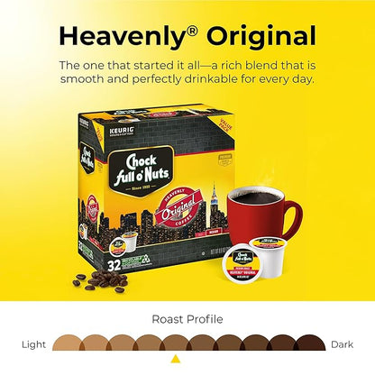 Chock full o’Nuts Heavenly Original Keurig K-Cup Pods for Keurig Brewers – Premium Arabica, Medium Roast – Single Serve – 1 Pack of 32 K-Cup Pods