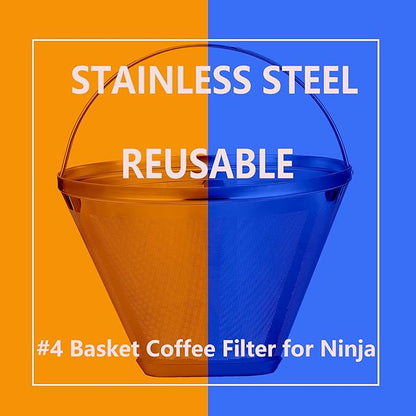 Reusable #4 Cone Coffee Filters for Ninja Dual Brew Pro Coffee Makers,Compatible with Ninja CFP301 CFP201,8-12 Cup Stainless Steel Basket