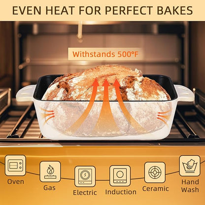 9x5 Enameled Cast Iron Loaf Pan with Lid - 2 in 1 Bread Pan for Baking Homemade Sourdough