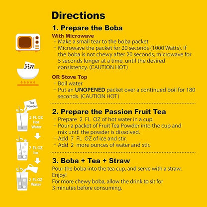 J WAY Instant Passionfruit Pineapple Green Tea Kit with Authentic Fruity Colorful Tapioca Boba, Ready in Under One Minute, Paper Straws Included - 6 Servings