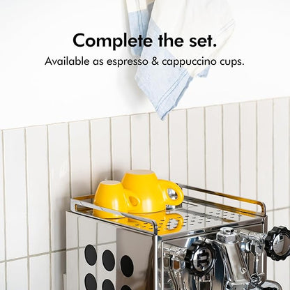 KIVY Espresso Cups Set of 4 [Set 4x 3oz]- Espresso Set Thick Walled Stoneware Espresso Cup Set - Italian Style Espresso Cups and Saucers - Espresso Mugs - Demitasse Cups and Saucers Sets - Yellow