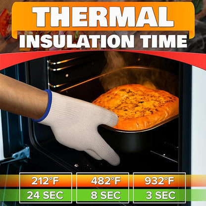 Heat Resistant Gloves - BBQ Gloves Heat Resistant Cooking Oven Gloves with Fingers Grill Glove Oven Mitts 480 to 932°F Grilling Gloves - Grill Gloves for Outdoor Grill Gloves for Hot Food Handling