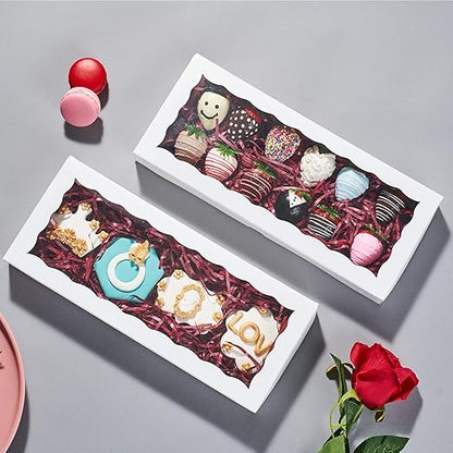 50PCS 12 x 5 x 1.5 inches Auto-Popup One Piece Premium Cookie Boxes, Mini Strawberry Boxes, Bakery Box for Holiday Cookie Gift Sets