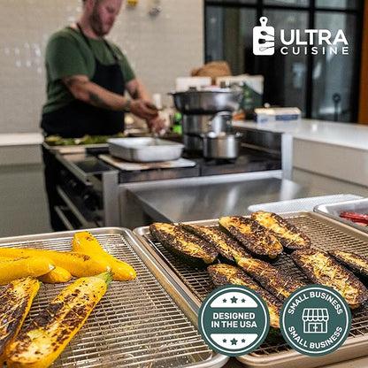 Ultra Cuisine Oven-Safe, Dishwasher-Safe 100% Stainless Steel Cooling & Baking Rack Set - Tight-Wire Bake for Oven Cooking - Heavy Duty - 8.5x12 - Set of 2 - Small Quarter Sheet Pan Cooling Racks