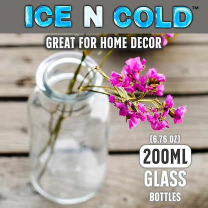 6.76 oz / 200ml Vintage Glass Bottle with Leakproof Clear Lid, Reusable & Eco-Friendly – Ideal for Milk, Juices, Smoothies, Infused Water, BPA-Free Glass Bottle (48-Pack)