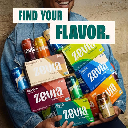 Zevia Zero Sugar Soda, Cola, 12 oz Cans (24-Pack) – Naturally Sweetened, Zero Calorie Sugar Free Soda - Non-GMO Project Verified, Gluten-Free, Vegan