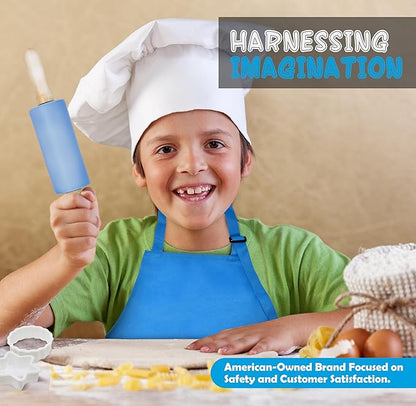 PERLLI Kids Real Cooking Set for Cooking and Baking – 31 Pc. Gift for Junior Chef with Real Utensils, Case & Safe Kids Knife Set for Boys & Girls – Fine Motor Skills & Fun for Children Ages 6+, Blue